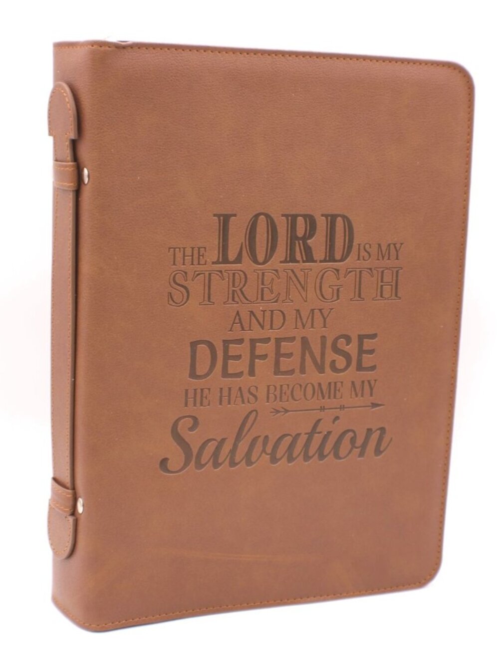 Christian Art Gifts Bible Cover Brown Faux Leather The Lord Is My Strength 10"